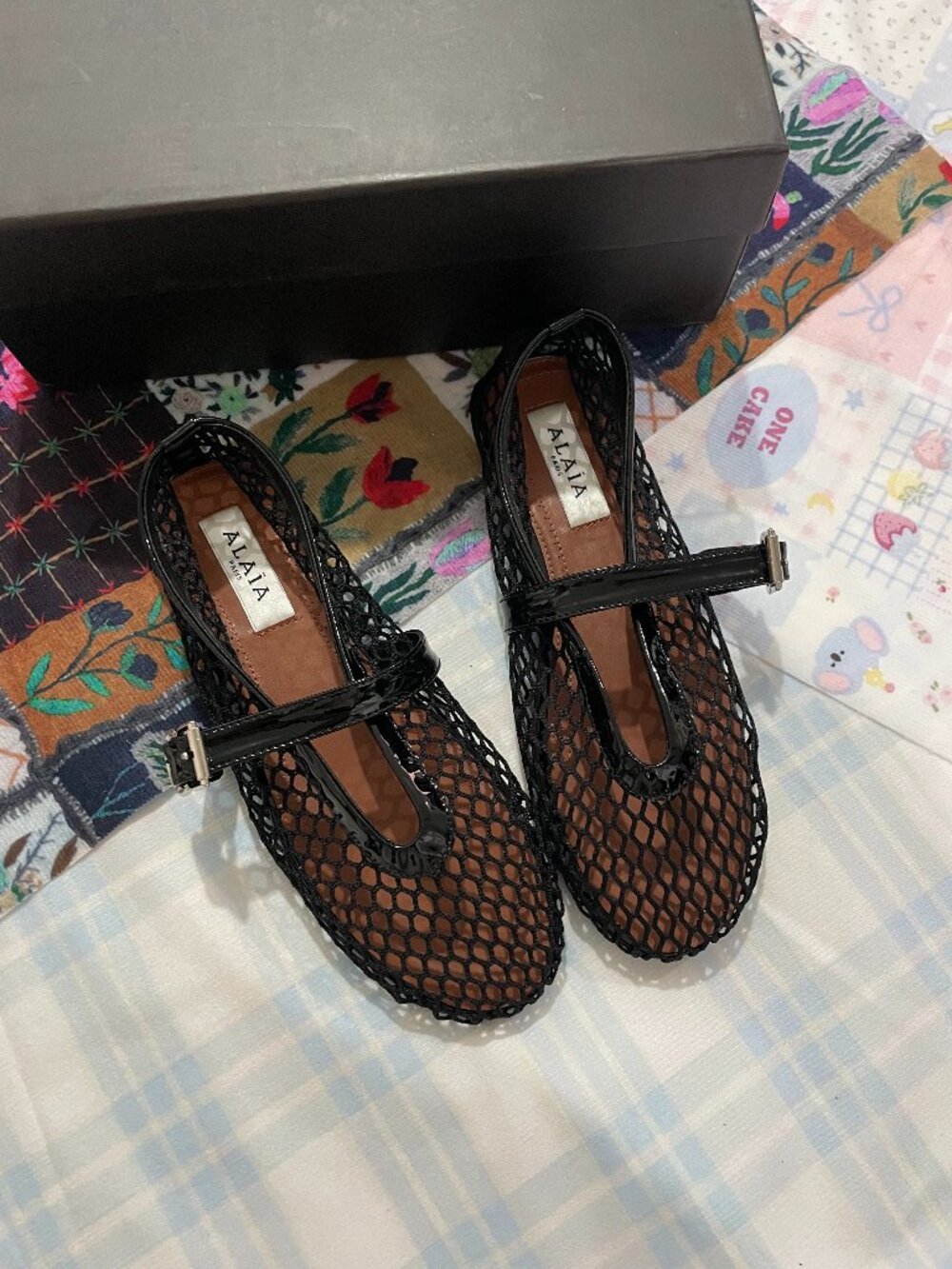 ALAÏA Black Mesh Mary Jane Flats